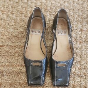Fabi Vintage Square Toe Black Made In Italy Genuine Leather Thick Heel Size 36